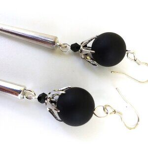 Black onyx and silver spike earrings on sterling silver ear wires